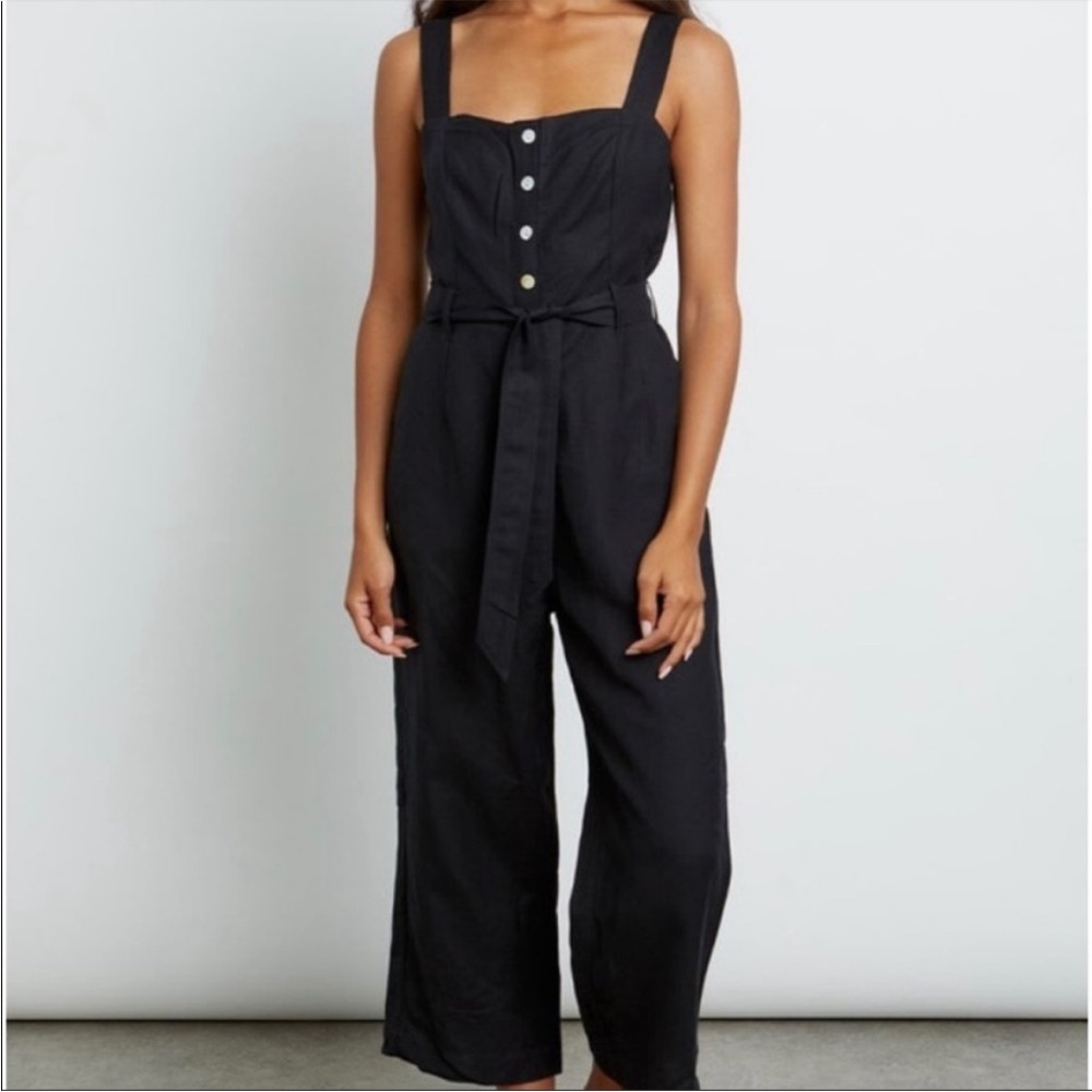 Rails Linen Blend Black Button Down Kyra Belted Jumpsuit Size Medium